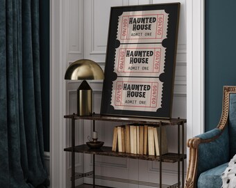 Haunted house - arcade ticket poster: seasonal decor, fall wall art, spooky vibes print, halloween poster, autumnal home decor gift, prints