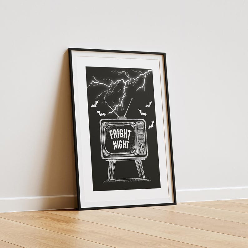 Fright night - retro tv poster: seasonal decor, fall wall art, spooky vibes print, halloween poster, autumnal home decor gift, spooky art afbeelding 2