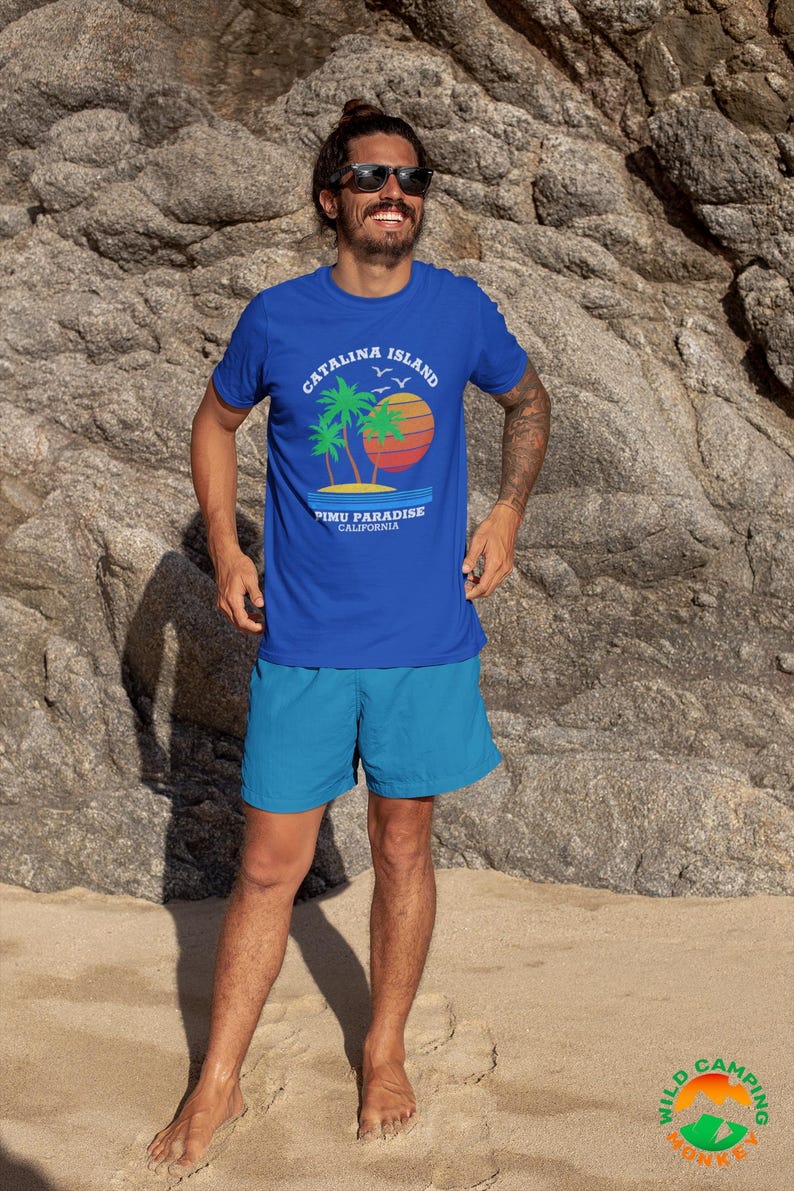 Wild Camping Monkey Etsy Shop, Bella and Canvas 3001, Catalina Island Tee in True Royal Blue