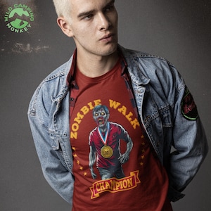 Zombie Walk-kampioen T-shirt | Grappig en grappig unisex T-shirt, halloweencadeau, shirt zombieliefhebber, humoristische graphic top, zombieshirt