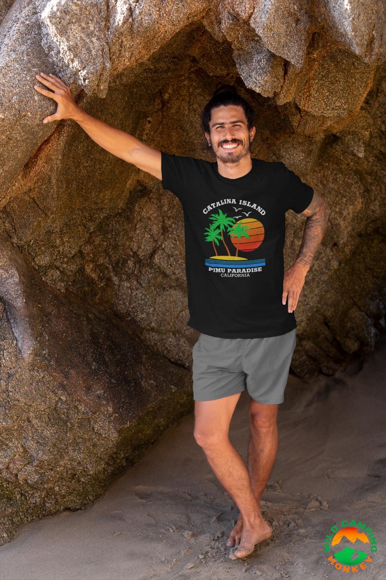 Wild Camping Monkey Etsy Shop, Bella and Canvas 3001, Catalina Island Tee in Black