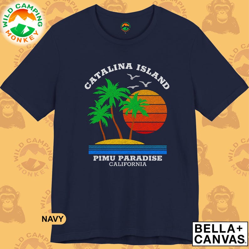 Wild Camping Monkey Etsy Shop, Bella and Canvas 3001, Catalina Island Tee in Navy Blue