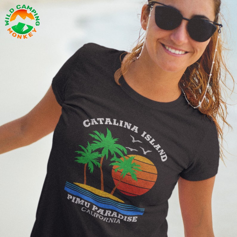 Wild Camping Monkey Etsy Shop, Bella and Canvas 3001, Catalina Island Tee in Black Heather