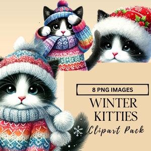 Weihnachten Winter Kätzchen Clipart Bundle Süße Weihnachten Katzen Clipart Urlaub Clipart Sofortiger digitaler Download Aquarell Festliche Katze PNG SVG