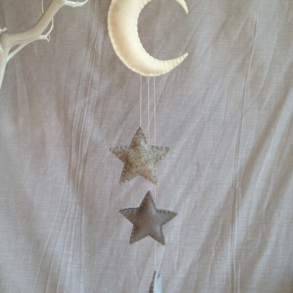 Hanging Decorations - Moon and Stars - Nursery - Mobile - Wool Felt