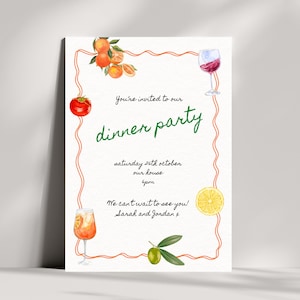 Italy Themed Dinner Party Invitation AND Menu - Editable Template Digital Download