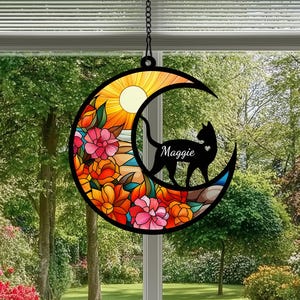 Personalized Cat Suncatcher Ornament, Pet Sympathy Window Hanging, Memorial Suncatcher, Loss Gift for Cat Mom, Birthday Gift for Mom Her