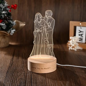 Personalisierte 3D-Fotolampe, benutzerdefinierte Bildnachtlicht, Linie Kunstfotolampe, graviertes Porträt, Paargeschenke, Jahrestagshochzeitsgeschenk