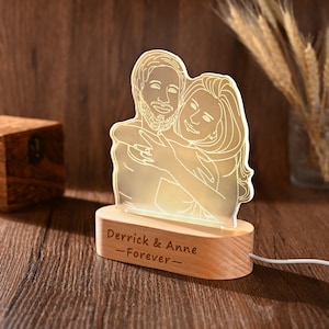 Personalisierte 3D-Fotolampe, benutzerdefinierte Bildnachtlicht, Linie Kunstfotolampe, graviertes Porträt, Paargeschenke, Jahrestagshochzeitsgeschenk