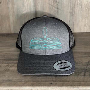 Boot Stitch Embroidered Trucker Hat with Mesh back, SnapBack closure, Custom made with your choice of hat and thread color.