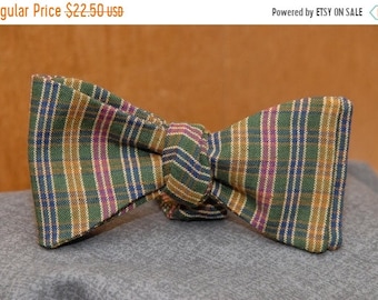Multicolored Homespun Check Bow Tie