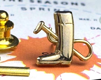 TINY Equestrian Riding Crop Boot Lapel Pin 1950's Vintage Tie Tack Pin