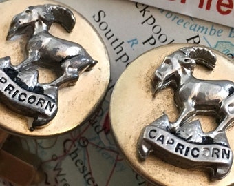 1940's Vintage Capricorn Cufflinks January Birthday Gifts Men Zodiac Goat MCM SWANK