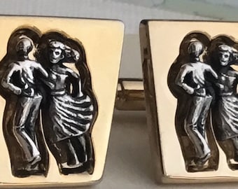 1950's Mid Century MCM Vintage Dancing Cufflinks Flamenco Sock Hop Swing Line Dancing ANSON USA Father's Day Wedding