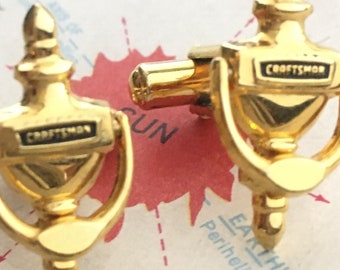 1950's Mid Century Vintage Craftsman Door Knocker Cufflinks Realtor Gift Hickok Made in USA Realty MCM Modernist New Home