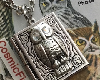 Tiny Owl Book Locket Necklace Girl's Locket Novelty Fashion Costume Jewelry Antique Silver Tone