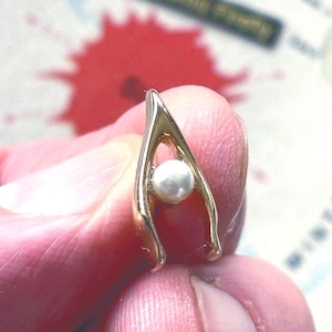 1950's Vintage Lucky Wishbone Swank Tie Tack Tiny Pearl Mid Century Modern Atomic Jet Space Age MCM Wedding