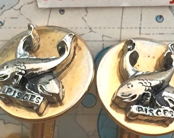 1940's Vintage Zodiac PISCES Fish Cufflinks Star Sign February SWANK