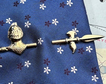 1950's Vintage Medieval Knight Sword Tie Bar Clip Jousting Battle Axe Renaissance Faire Wedding Father's Day