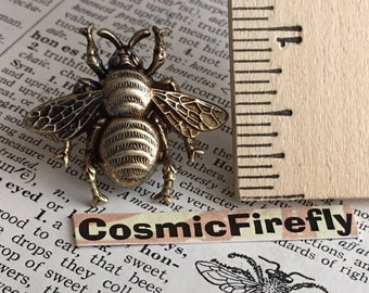 Brass Bee Tie Tack Big Bumble Bee Pin Gothic Victorian Steampunk Style Rustic New Vintage Shape