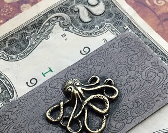 SLIM Rustic Metal Octopus Money Clip Vintage Inspired Nautical Steampunk Prop Cosmic Firefly