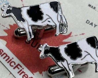 Vintage Cow Cufflinks Country Farm Wedding Black White