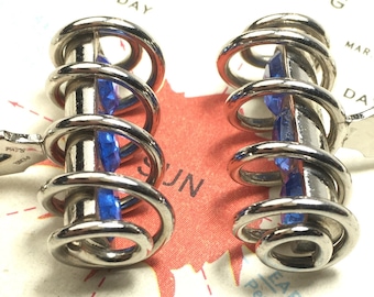 1950's Vintage Blue Glass Cufflinks Atomic Jet Age Modernist MCM Spiral Spring SWANK USA Father's Day