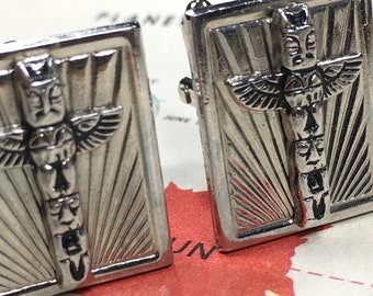 1950's Vintage Totem Pole Cufflinks Art Deco MCM Mid Century Father's Day Men's Gifts Rectangular Sunrays