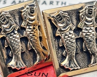 1950's Vintage Chinese Dragon Fish Cufflinks Good Luck
