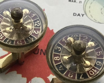 Rustic Vintage Gambling Cufflinks Las Vegas Roulette Wheel Really Spins Ball Inside Lucky Good Luck Charms Vintage GERMANY Father's Day