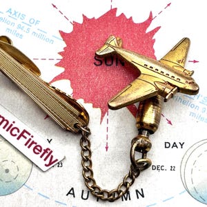 1940&#39;s Vintage Airplane Tie Clip Chain DC3 Plane Tie Bar Clip HICKOK USA Men&#39;s Christmas Gifts For Men Dads Grandpa Uncle Brother Father