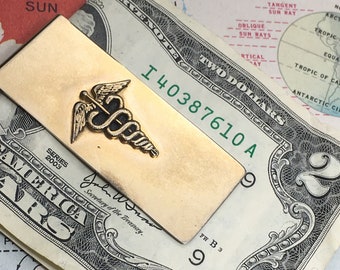 1950's Vintage Brass Doctor Money Clip Medical Caduceus Symbol SWANK USA Dr. Gifts