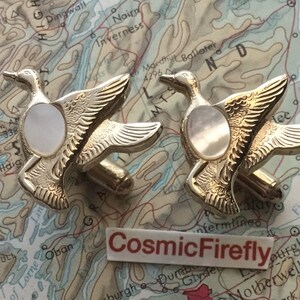 Vintage Flying Duck Cufflinks MOP Mother of Pearl Mid Century 1950's Dad Father's Day image 1