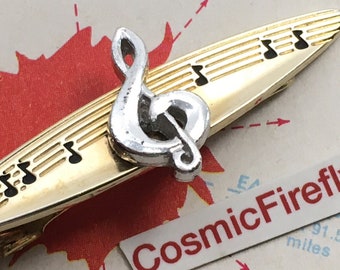 1950's Vintage Music Tie Bar Treble Clef Musical Notes Musician Gift