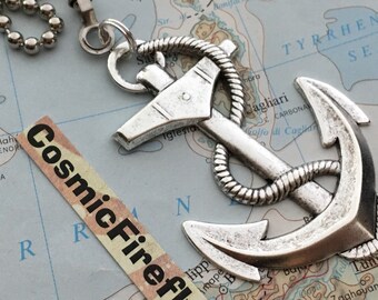 Thin Stamped Metal Anchor Fan Pull Antiqued Silver Plated Nautical Steampunk Topical Beach House Decor