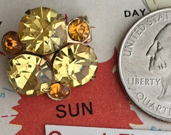 Tiny 1950's Vintage Gemstones Pin Brooch Costume Jewelry Atomic Age Glass Crystals Lapel Pin Tie Tack Honey Color Rhinestones Borealis