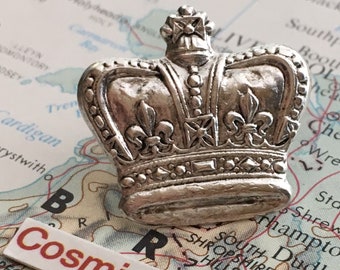 Royal Crown Tie Tack Victorian Steampunk Cosplay Small Silver Plated Metal King's Crown Pin