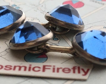 1940's Vintage Blue Glass Cufflinks Antique HICKOK Brand Made in USA Wedding Father's Day