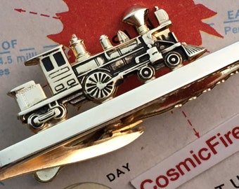 Mid Century Vintage Train Tie Bar 1950's Art Deco Train Engine Hickok USA Father's Day