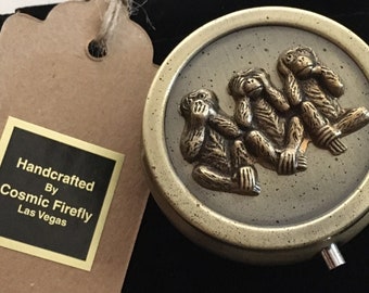 Small Round Brass Monkey Pill Box Pill Case