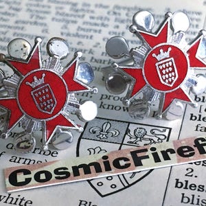 1950&#39;s Men&#39;s Vintage Royal Crest Cufflinks Red Blazon Shield Silver MCM SWANK Men&#39;s Christmas Gifts For Men Dads Grandpa