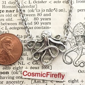 Tiny Octopus Necklace Petite Miniature Silver Plated Metal Octopus Gothic Victorian Steampunk Mini Octopi Fashion Jewelry