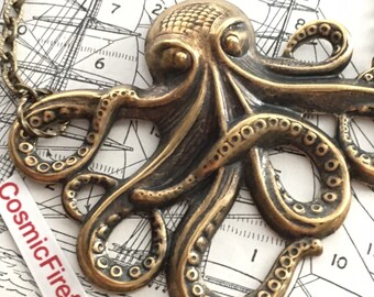 Brass Octopus Necklace Jewelry Gothic Victorian Nautical Steampunk Cosplay