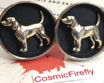 1950's Vintage Dog Cufflinks Round Brass Figural Raised Tail MCM Father's Day