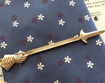 1950's Vintage Pearl Jousting Tie Bar Clip Knight Gauntlet Glove Hand Sword Renaissance Faire Wedding