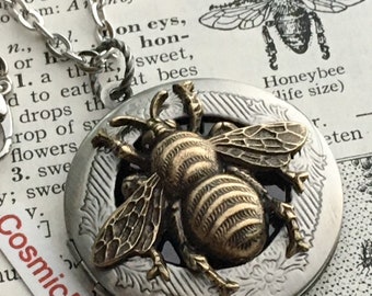 Bee Locket Necklace Vintage Style Gothic Victorian Steampunk Style Round Locket Bee Necklace Steampunk Necklace