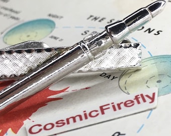 Vintage Atomic Space Rocket Ship Tie Clip 1950's MCM Missile Clasp