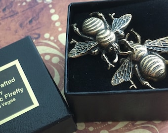 Big Brass Bee Cufflinks Vintage Inspired BIG BOLD Men&#39;s Steampunk Cufflinks Gifts For Him Gift Boxed Father&#39;s Day Gifts