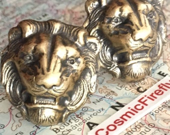 Big Lion Cufflinks Handcrafted USA Gift Boxed New Antiqued Brass Metal