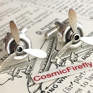 Steampunk Propeller Cufflinks Spinning Cuff Links Handcrafted in USA FREE Gift Box Antiqued Silver Plated